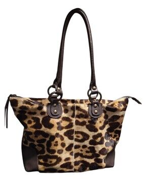 Maurizio Taiuti Genuine Leather Leopard Print Calf Hair Tote Bag Made in Italy